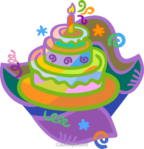 Birthday Cake Royalty Free Vector Clip Art Illustration - Birthday Cake With One Candle (466x480)