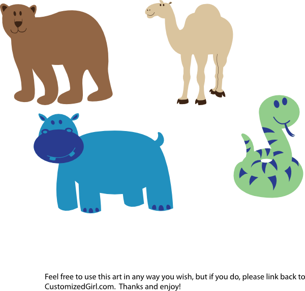 Bear Camel Hippo Snake Clip Art At Clker - Animals Noahs Ark Pillow Case (600x573)