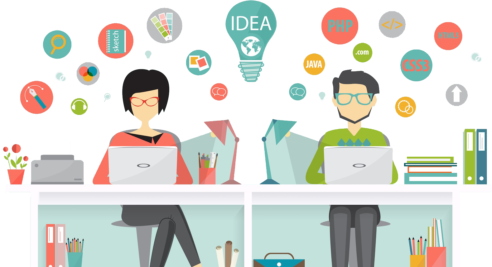 Техническое Обслуживание, Обновление Сайта, Сопровождение - Programmer Flat Design (1688x866)