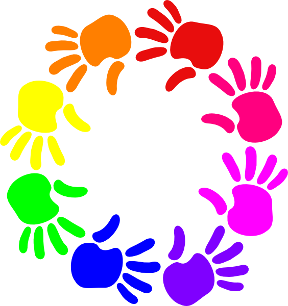 Colorful Circle Of Hands (564x600)