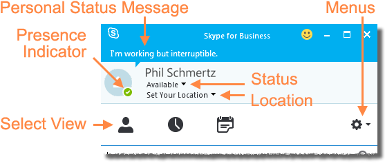 The Skype For Business Home Screen Displays A Lot Of - Skype For Business Status Message (561x248)