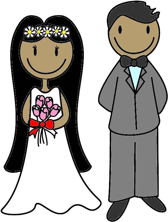 La Boda, El Matrimonio, La Ceremonia, La Recepción, - Noivos Morenos Desenho Png (570x727)