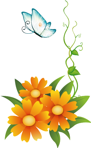 Comartres Orange Flowers With Butterfly - Butterfly With Flower Png (347x514)