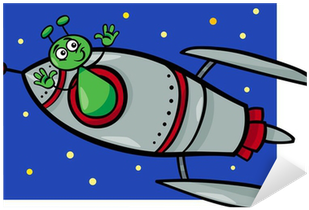Alien In Rocket Cartoon Illustration Sticker • Pixers® - Illustration (400x400)