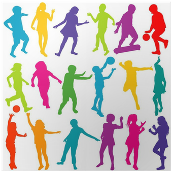Colored Children Playing Silhouettes Set Poster • Pixers® - Colored Children Playing Silhouettes Set Poster • Pixers® (400x400)