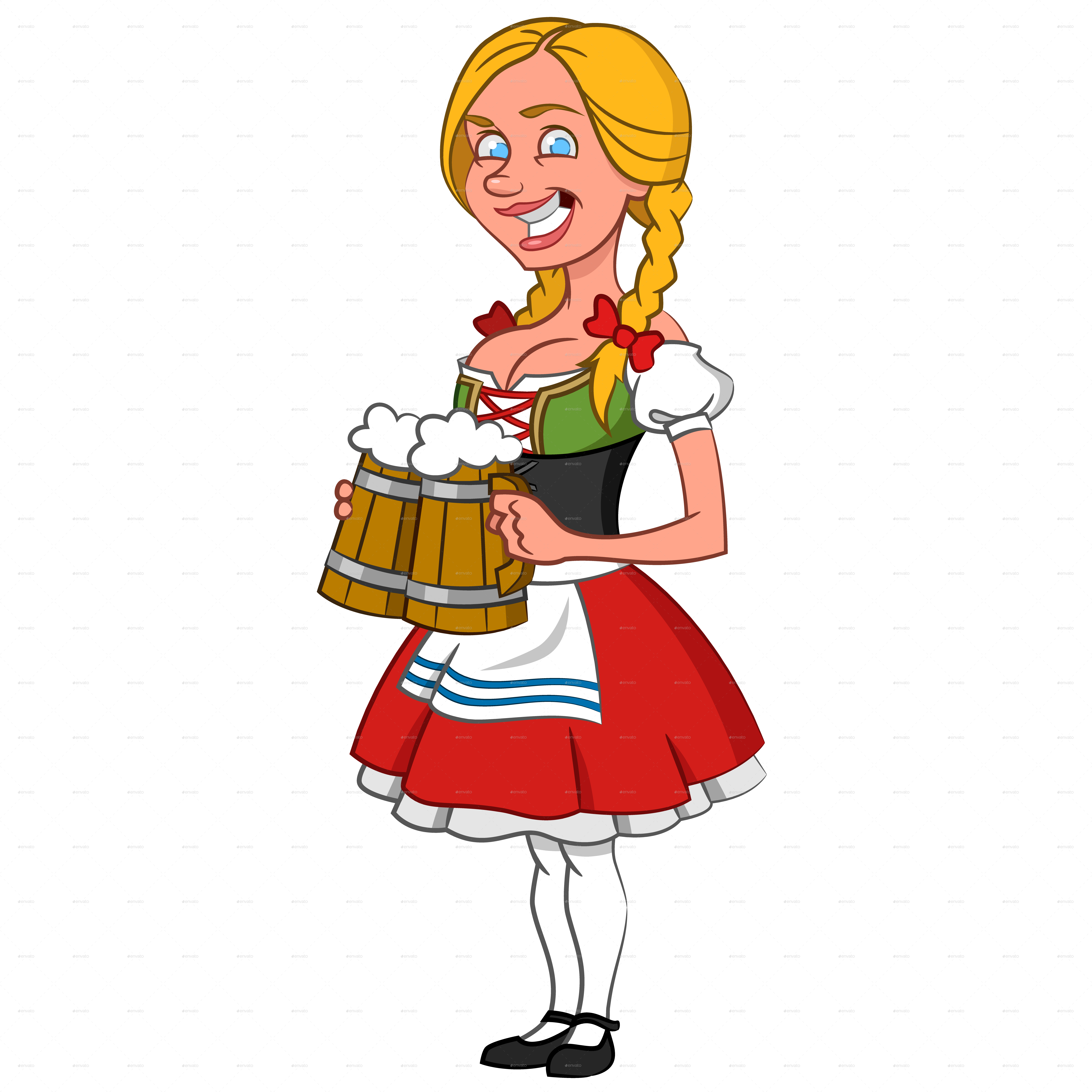 German Beer Girl Cartoon Clipart - Oktoberfest (6000x6000)
