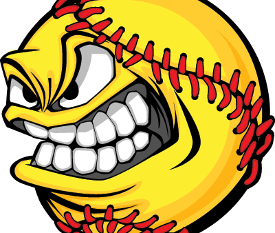 Mean-softball Right - Baseball Face Cartoon Ball (400x338)