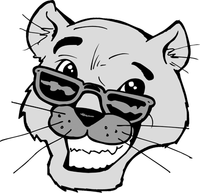 Mcgarrah Elementary - Cougar Cartoon Black And White (400x387)