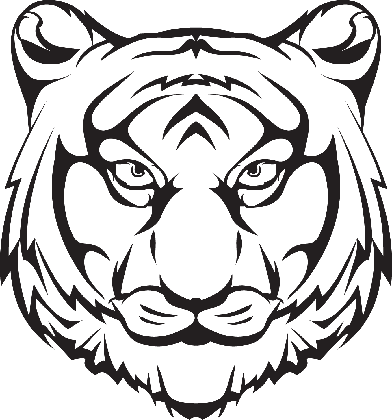 Black & White Version Of Tiger Head - Milaca High School Wolves Mascot (1357x1453)