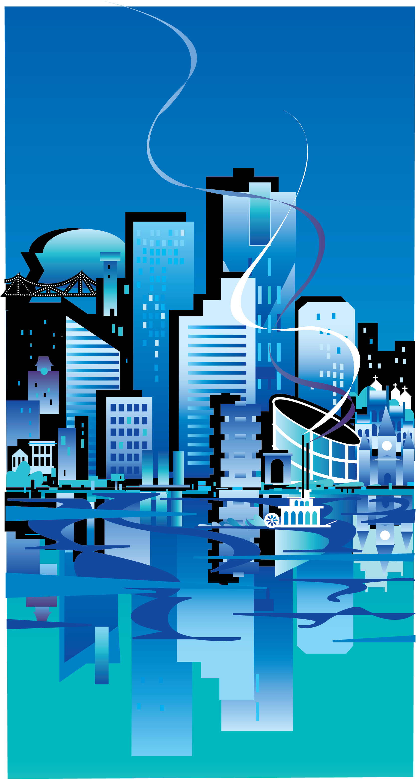 Blue Skyline Clip Art - Cityscape (1801x4801)