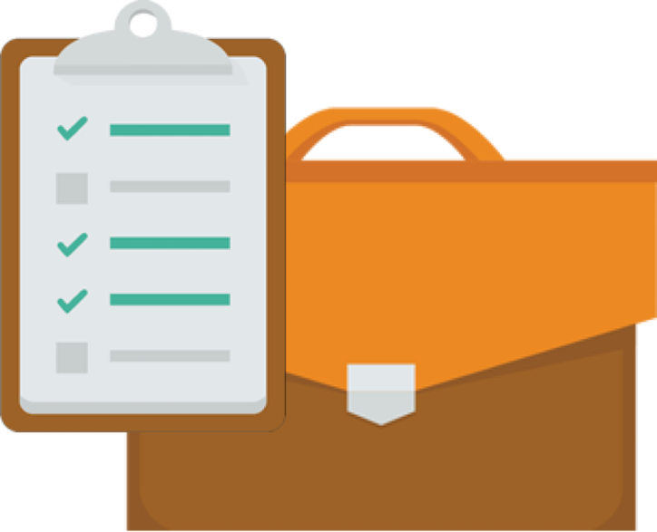 Clipboard With Checklist Alongside A Briefcase - Clipboard (724x587)