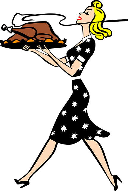 Dinner, Housewife, Retro, Thanksgiving, Turkey, Vintage - Thanksgiving Clip Art (429x640)
