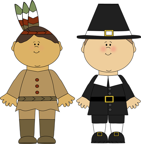 Indian Boy And Pilgrim Boy - Pilgrim And Indian Cartoon (489x500)