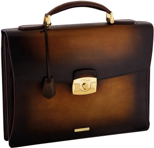 One Gusset Briefcase, Leather Gold Finishes - St Dupont Atelier Tobacco Brown Leather Briefcase - (400x400)