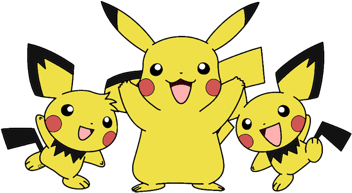 The Following Images Were Colored And Clipped By Cartoon - Pichu Pikachu Raichu Png (691x393)