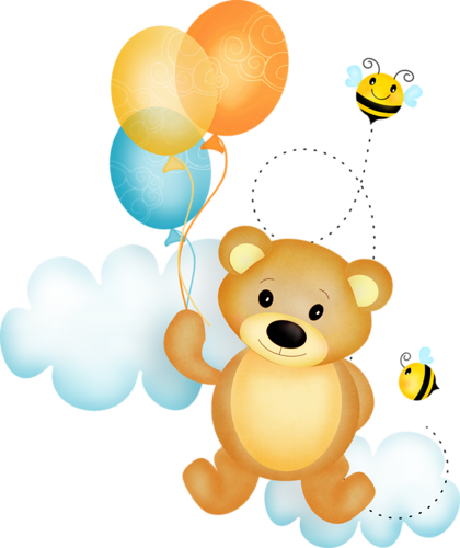 Bee Happy - Clipart Baby Bear With Balloon (420x500)