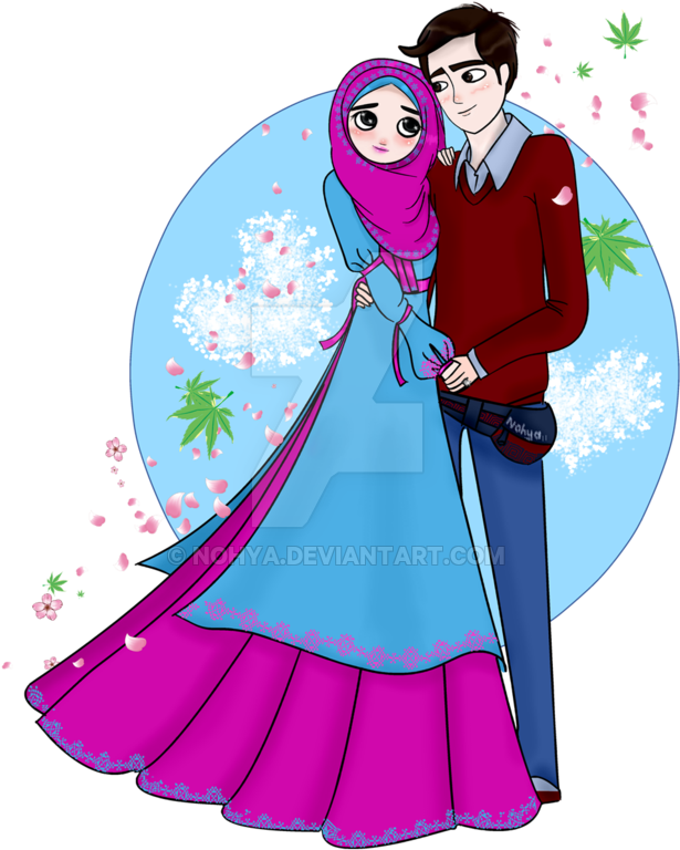Kahwin Clipart - Muslim Marriage Couple Cartoon (800x1131)