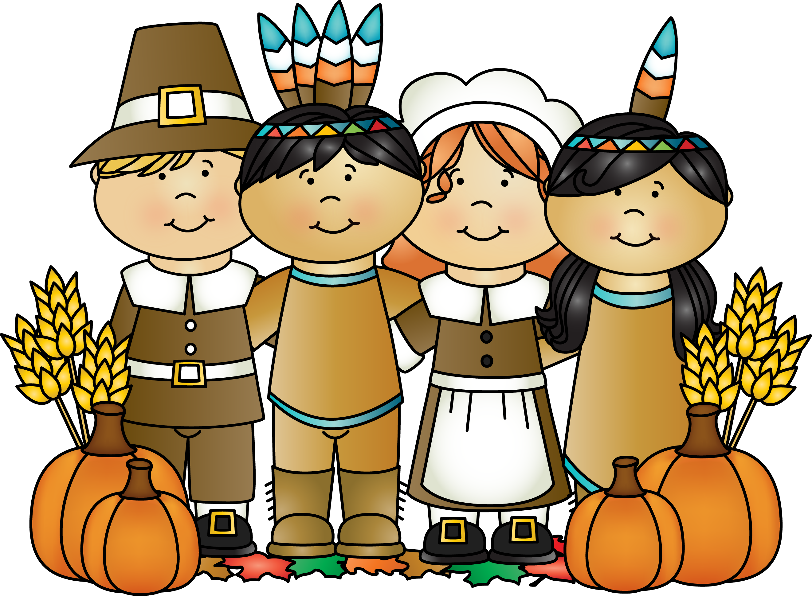 Children's Thanksgiving Clip Art - Thanksgiving Pilgrims And Indian (2643x1941)
