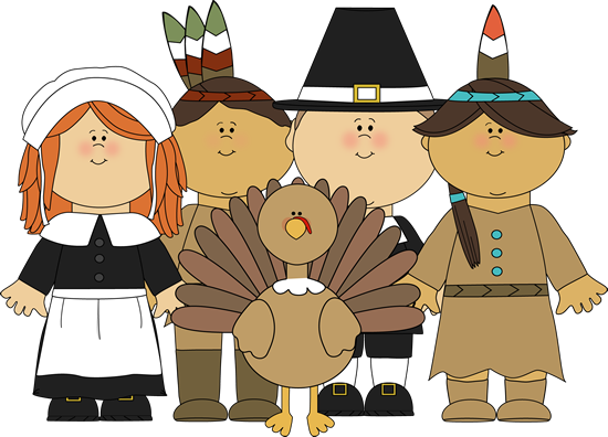 Free Thanksgiving Dinner Children Clipart To Color - Pilgrims Clipart (550x396)