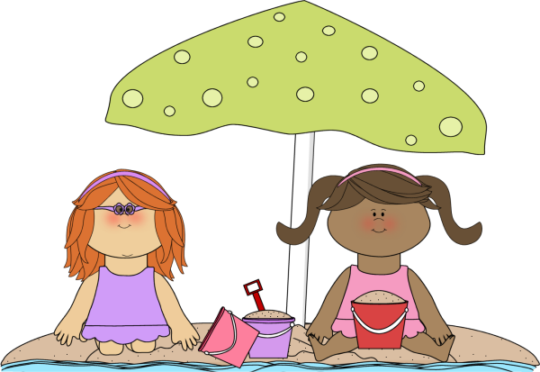 Girls Playing On The Beach Clip Art - Playing At The Beach Clipart (600x413)