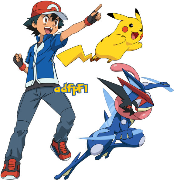 Mmdsatoshi 116 26 Ash , Pikachu Y Greninja Ash (01) - Pokemon Ash Greninja Pikachu (600x615)
