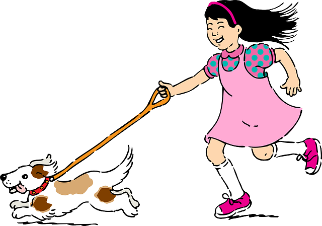 Running Child - Girl With Dog Clip Art (640x449)