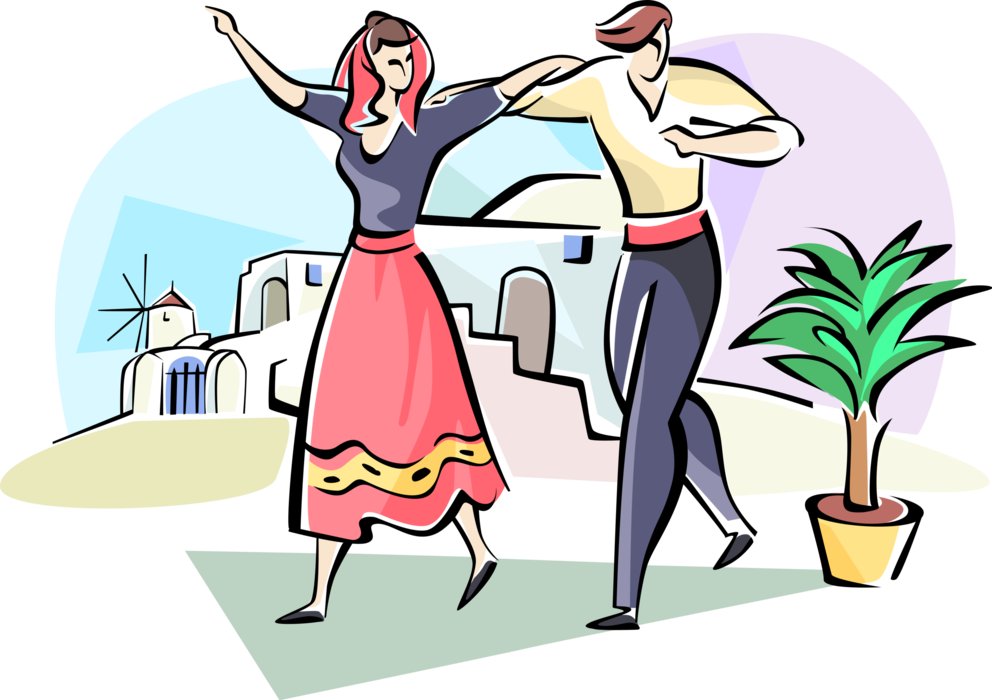 Vector Illustration Of Sirtaki Greek Folkdance Dancing - Sirtaki Vektör (992x700)