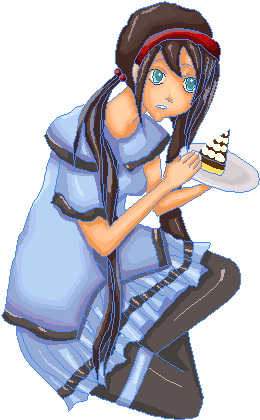 Migami Eating Cake By Hyoko-x3 - Cartoon (374x500)