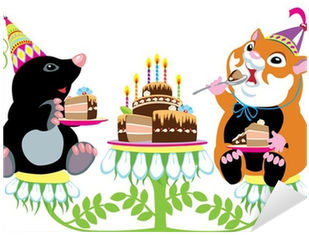 Mole And Hamster Eating Birthday Cake Sticker • Pixers® - Fiesta De Animales Dibujo Animado (400x400)