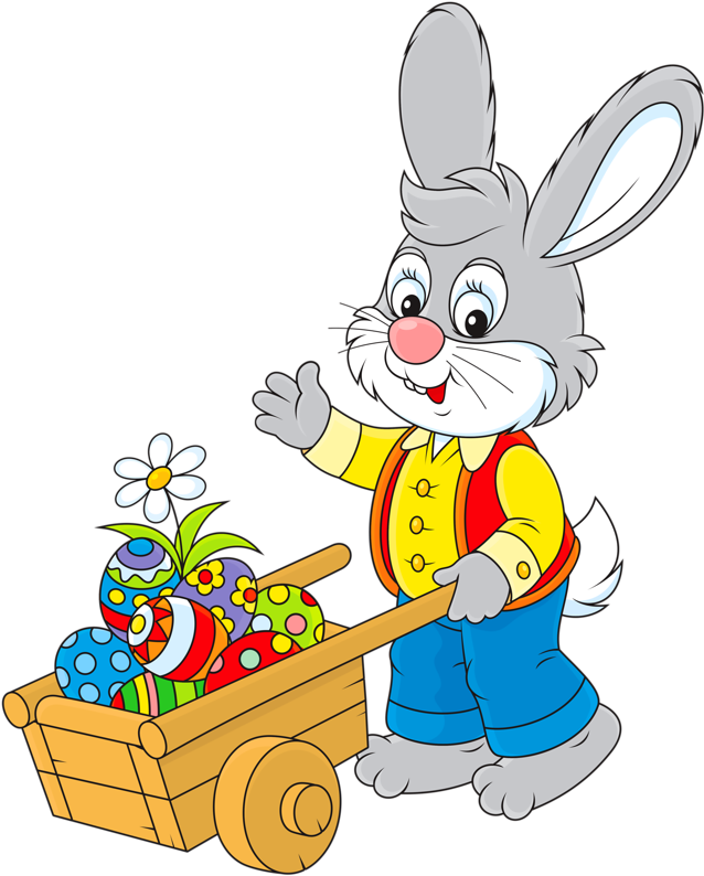 Transparent Easter Lamb And Chicken Png Clipart Picture - Coelho Da Pascoa Com Carrinho De Ovos (654x800)