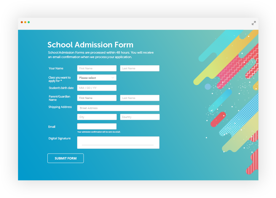Online School Admission Form With Custom Design - Website Forms (955x692)