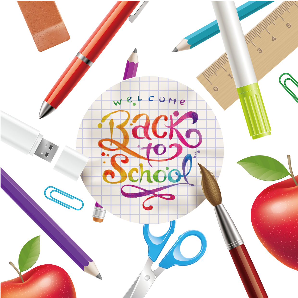 Various School Supplies Vector - Various School Supplies Vector (1240x1240)