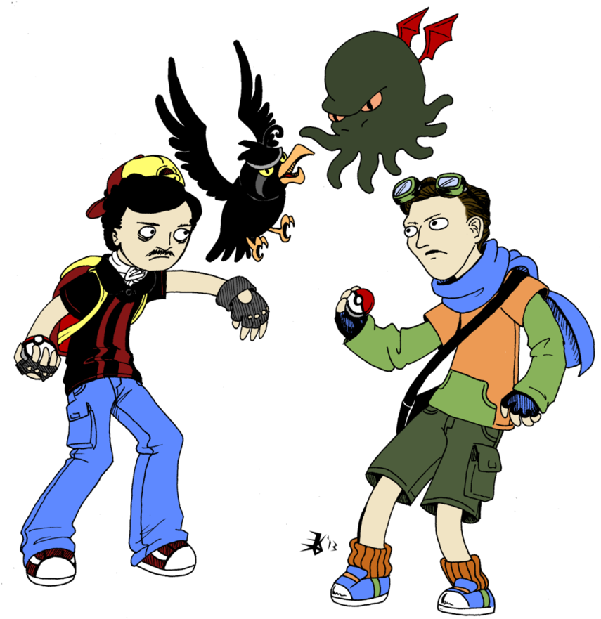 Poe Vs Lovecraft Pokebattle By Death G Reaper - Edgar Allan Poe And Hp Lovecraft (880x908)