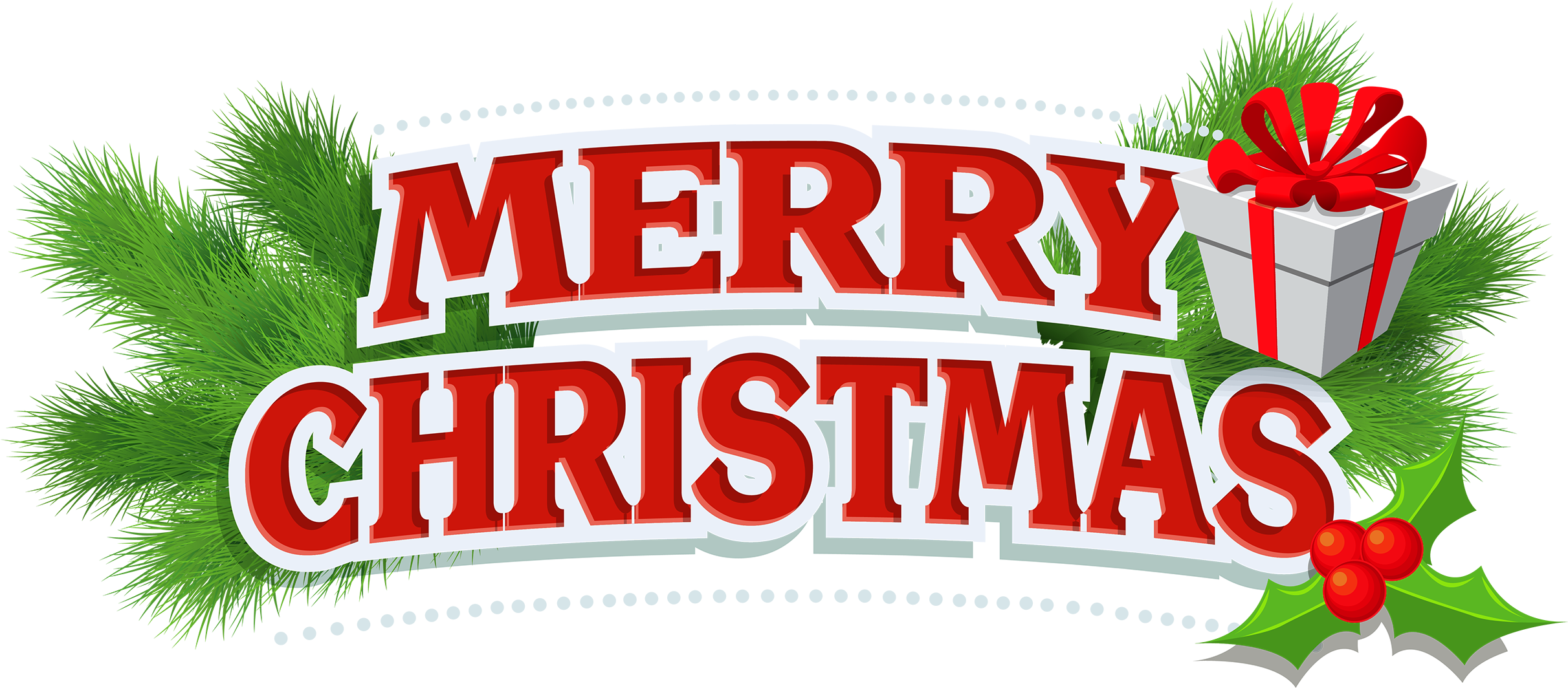 Merry Christmas Decor With Gift Png Clipart - Merry Christmas Text Png (2500x1097)
