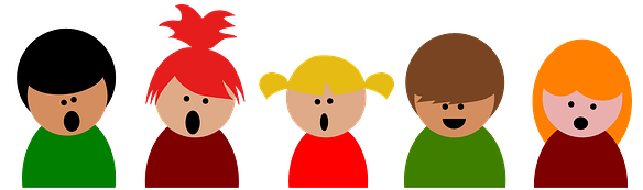 Colourful Cartoon Of Children Singing - Vocal Warm Up Clipart (583x215)