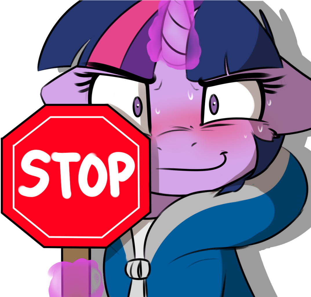Captainpudgemuffin, Blushing, Clothes, Edit, Floppy - Twilight Sparkle Stop Sign (1079x1024)