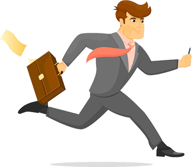 Manage Your Business Activities With Ease - Man Running Suit Cartoon (397x346)