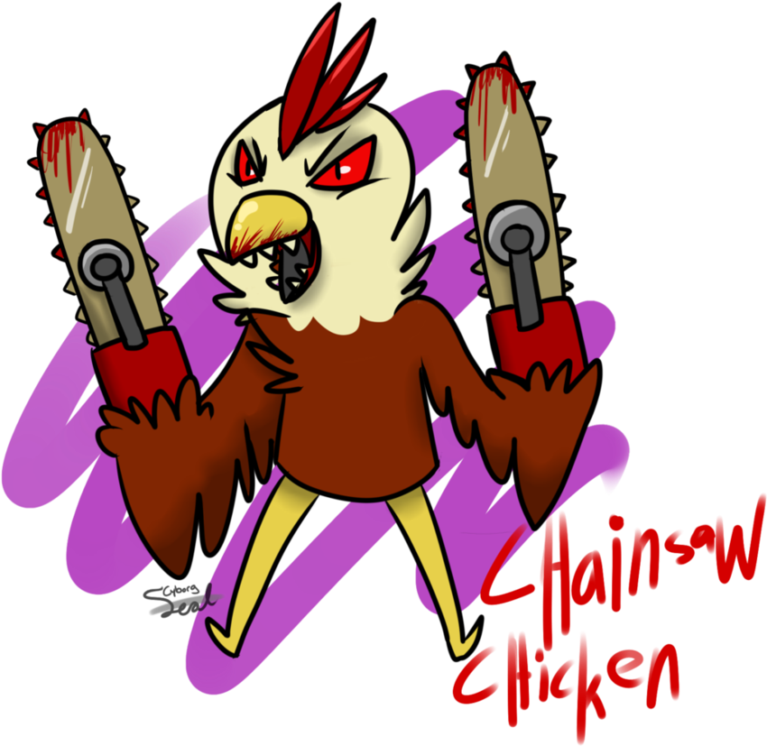 Chainsaw Chicken By Cyborgseal - Chicken With A Chainsaw (906x881)