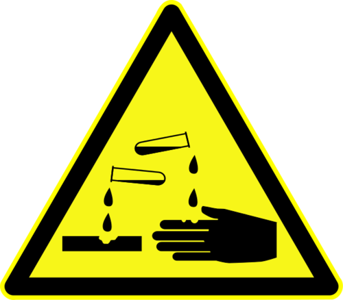 Look Out For This Label On Bottles Which Contain Corrosive - Acids And Alkalis Poster (500x438)