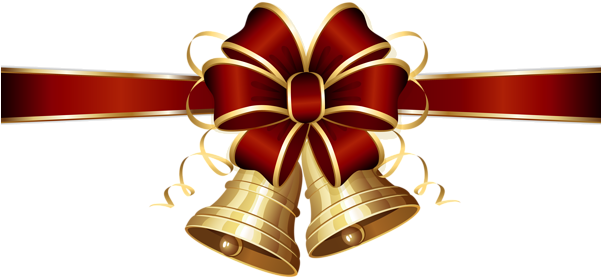 Christmas Bells And Red Bow Png Clipart Image - Png Christmas Bells (600x297)