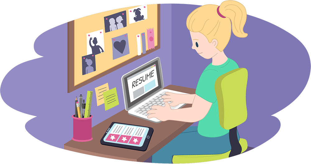 Girl Working On Resume On Laptop - Résumé (1000x528)