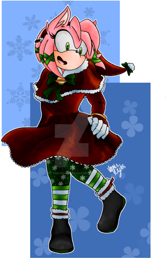 Amy Rose's Christmas Outfit By Nightshadevampire - Cartoon (730x1095)