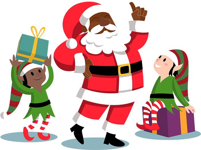Santa And Elves - Godson Soccer / Football Christmas Greeting With Snow (700x533)