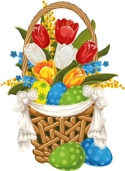 Painted Easter Basket With Easter Eggs Png Clipart - Kinds Of Flower Pot Clipart (441x600)