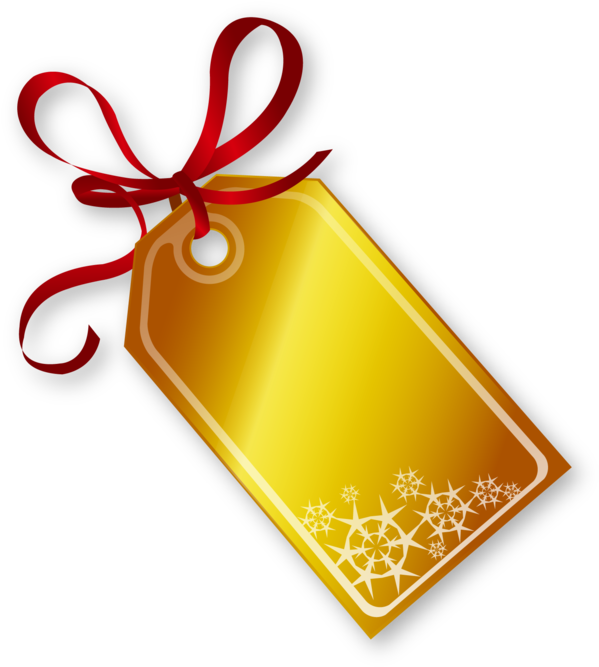 Golden Christmas Tag With Red Ribbon - A Golden Christmas (648x700)