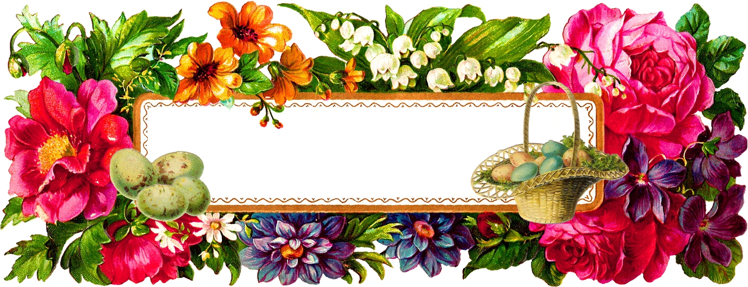 Easter Eggs Flower Label Image - Basket With Flowers Transparent Png (1600x670)