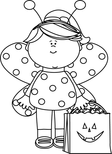 Black And White Girl Ladybug - Halloween Costume Clipart Black And White (364x500)