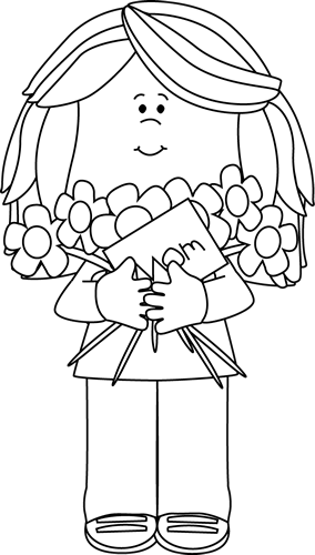 Black And White Happy Mother's Day Girl - Black And White Mothers Day Clipart (284x500)