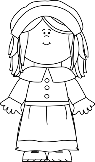Black And White Pilgrim Girl - Clip Art (321x550)