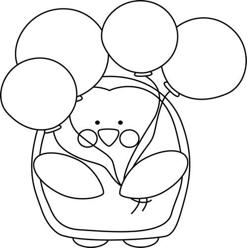 Black And White Penguin With Balloons - White And Black Baloons (499x500)
